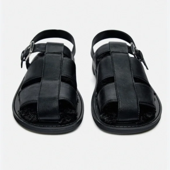 Zara NWT faux fur lined cage sandals - Picture 3 of 6